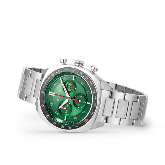Gucci Interlocking Chronograph Stainless Steel Green Dial Quartz Mens Watch YA142318
