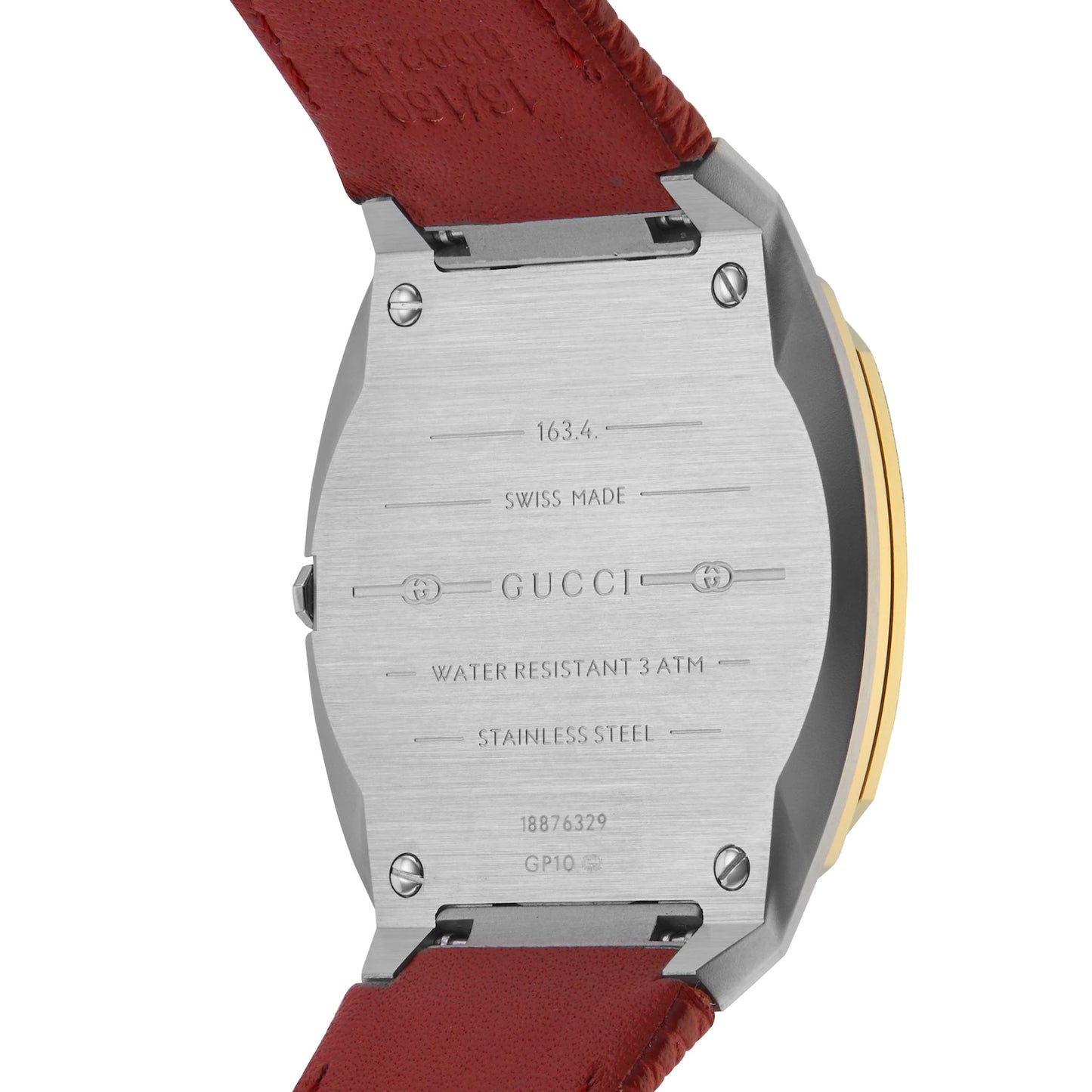 GUCCI 25H 34MM QTZ SS Golden Brass Dial Red LTHR Unisex Watch YA163415