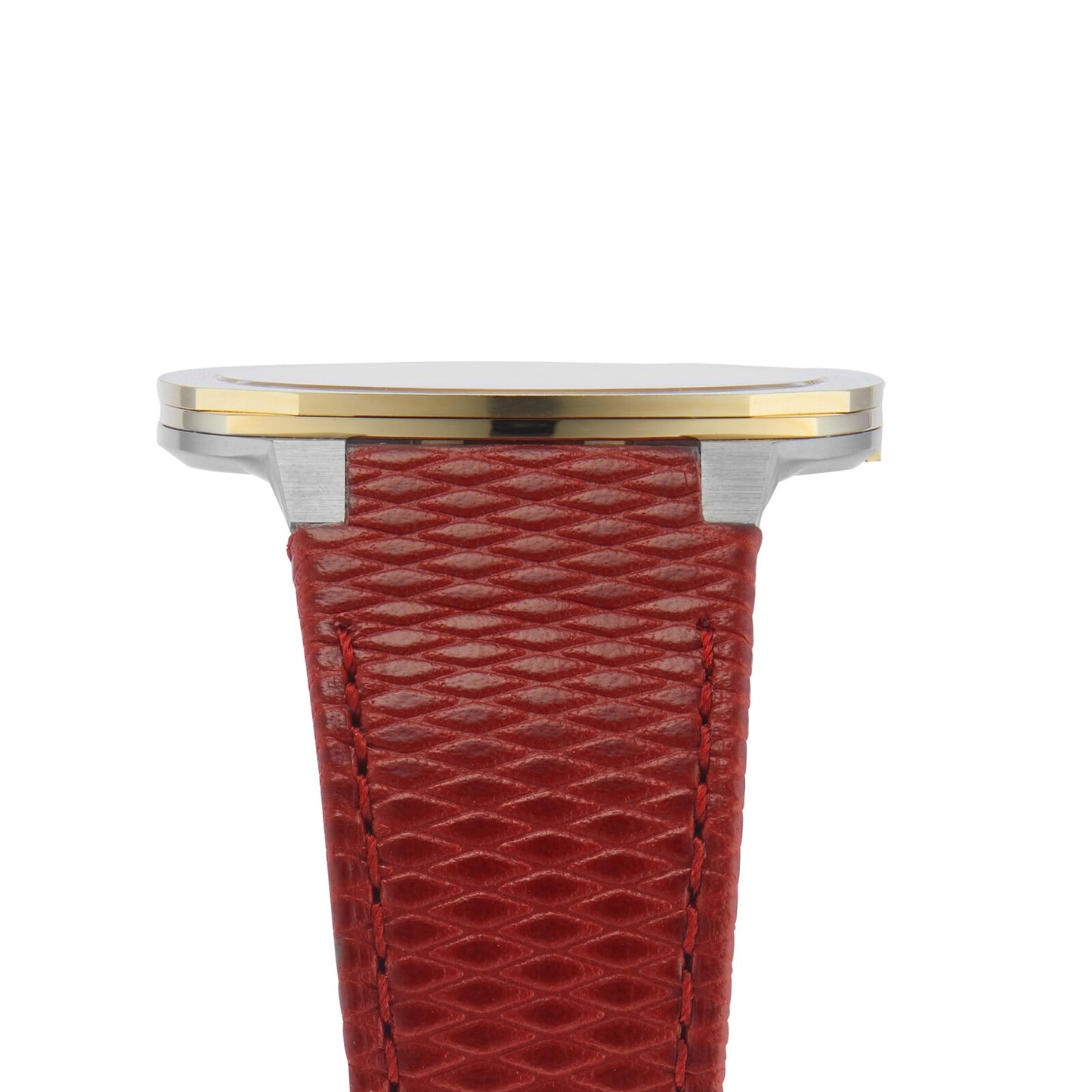 GUCCI 25H 34MM QTZ SS Golden Brass Dial Red LTHR Unisex Watch YA163415