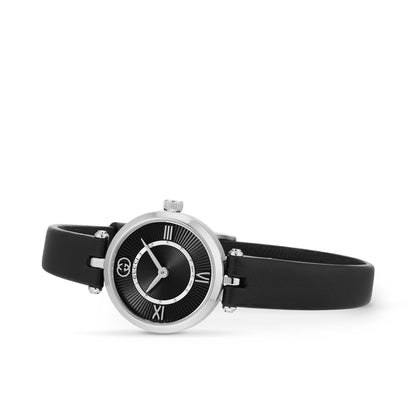 Gucci Model 2000 Quartz 24mm Black Dial Leather Band Watch YA167503