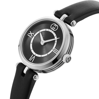 Gucci Model 2000 Quartz 24mm Black Dial Leather Band Watch YA167503