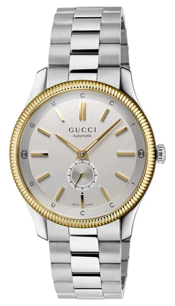 Gucci G-Timeless Automatic Stainless Steel and Yellow Gold With Silver Dial Mens Watch YA126390