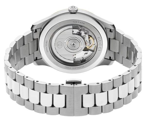 Gucci G-Timeless Automatic Stainless Steel and Yellow Gold PVD Silver Dial Mens Watch YA126390