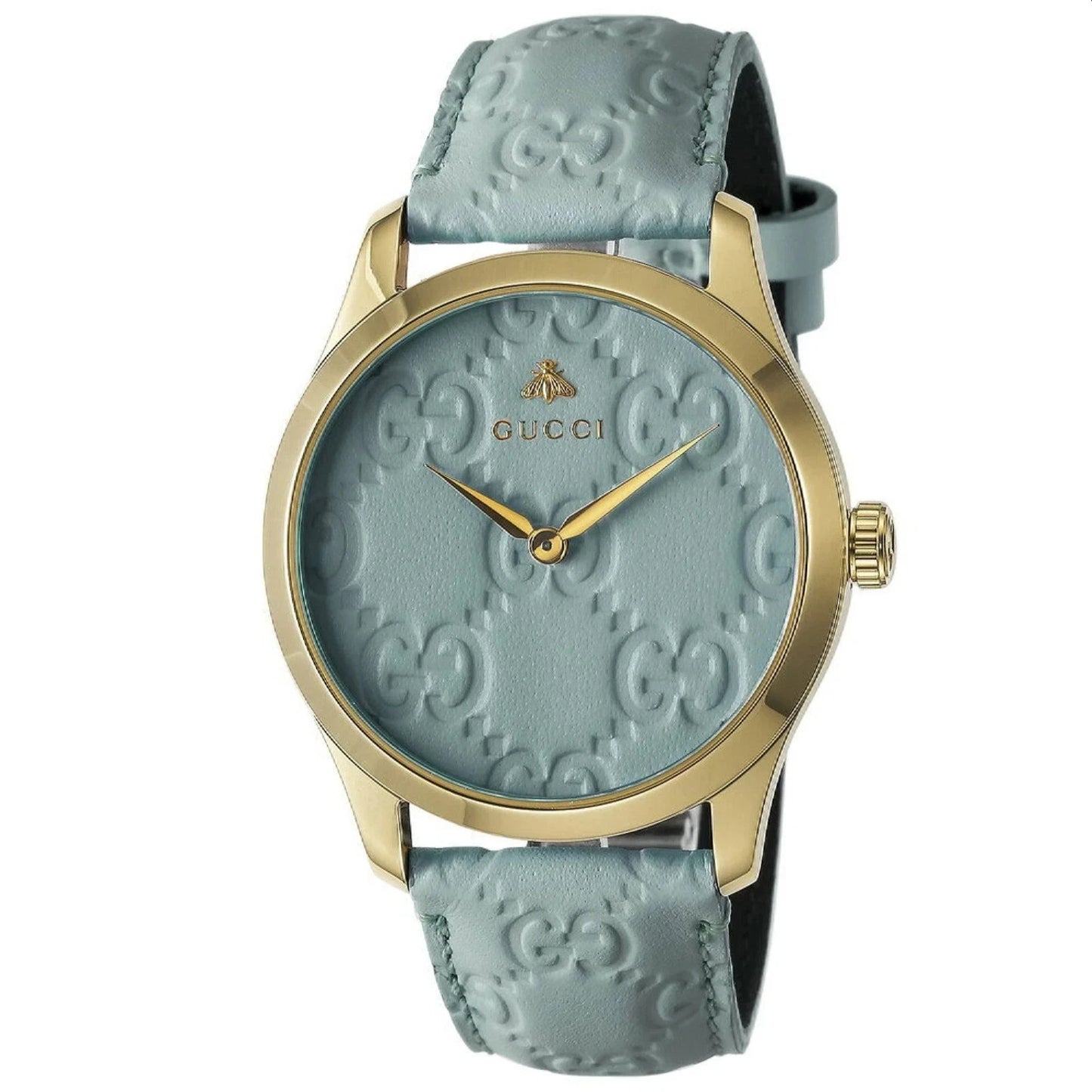 Gucci G-Timeless YA1264097 38mm Quartz Watch – Blue Dial with Blue Leather Strap