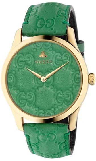 Gucci G-Timeless YA1264099 38mm Quartz Watch Green Dial with Leather Strap