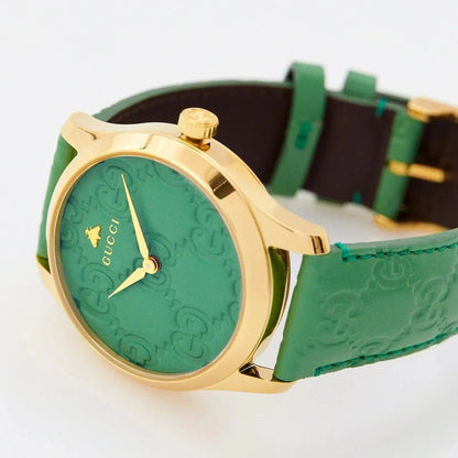 Gucci G-Timeless YA1264099 38mm Quartz Watch Green Dial with Leather Strap
