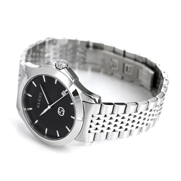Gucci G-Timeless Stainless Steel Black Dial Date Quartz Mens Watch YA1264106