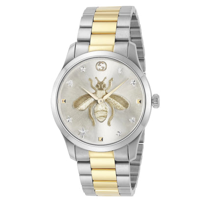 Gucci G-Timeless Stainless Steel and Yellow Gold PVD Silver Dial Quartz Womens Watch YA1264131