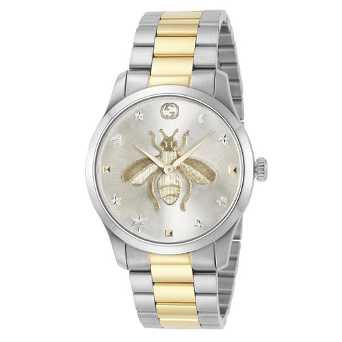 Gucci G-Timeless Stainless Steel and Yellow Gold PVD Silver Dial Quartz Womens Watch YA1264131