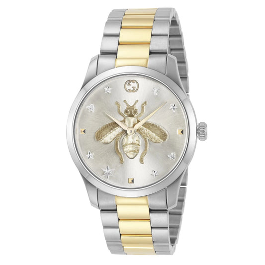 Gucci G-Timeless Stainless Steel and Yellow Gold And Silver Dial Quartz Womens Watch YA1264131