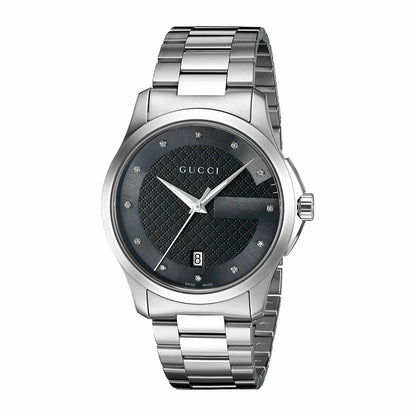 GUCCI YA126456 G-Timeless Date Black Dial Diamond 126.4 Series Men's Watch