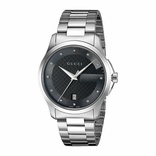 GUCCI YA126456 G-Timeless Date Black Dial Diamond 126.4 Series Men's Watch