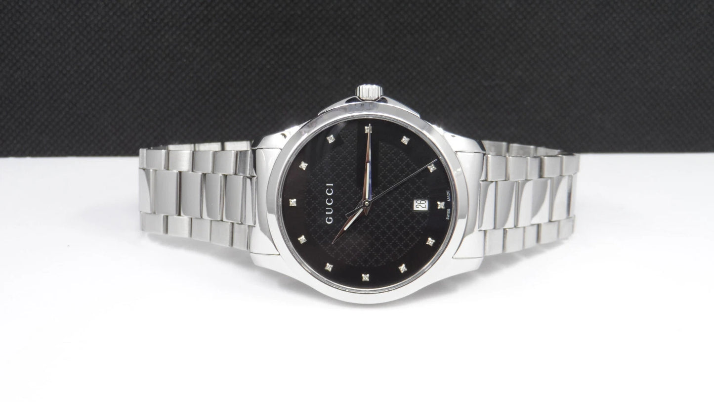 GUCCI YA126456 G-Timeless Date Black Dial Diamond 126.4 Series Men's Watch