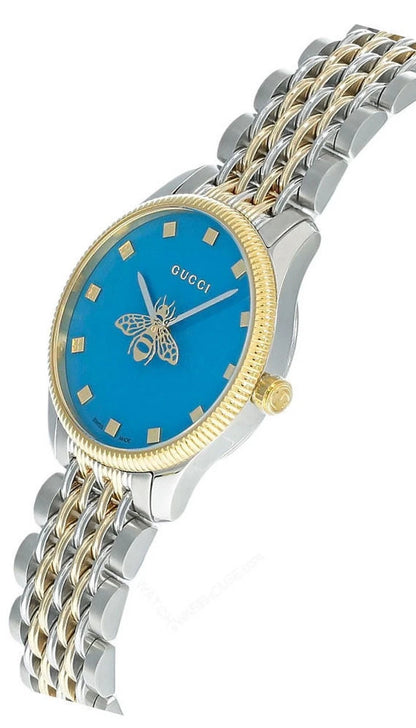 Gucci G-Timeless YA1265029 29mm Two-Tone Quartz Watch – Blue Dial with Bee Motif