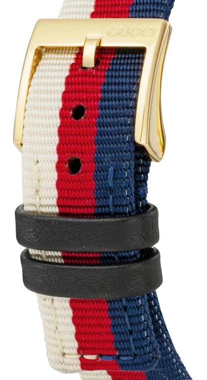 Gucci G-Frame Yellow Gold PVD Multicolored Dial Nylon Strap Quartz Womens Watch YA126572A