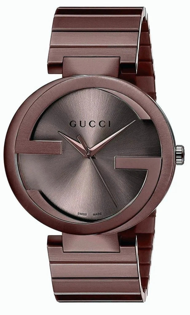 Gucci Interlocking XL PVD 42mm Steel Brown Dial Men Quartz Watch YA133211