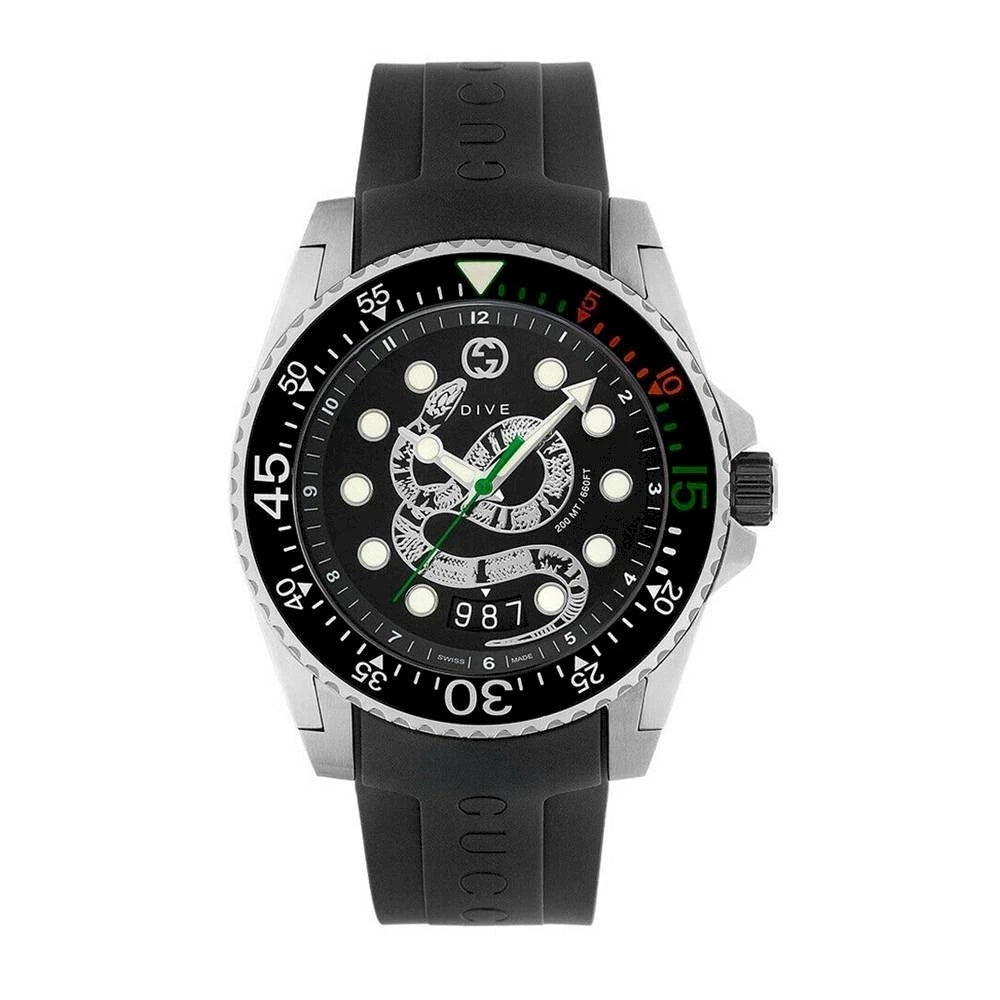Gucci Dive YA136217 45mm Swiss Made Silicone Strap Black Dial Wrist Watch - NEW