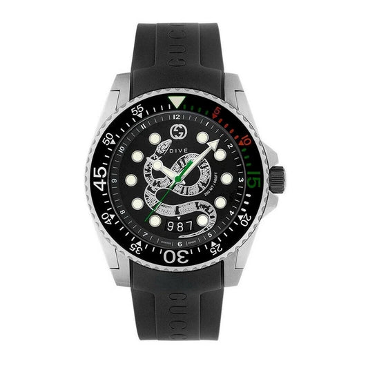 Gucci Dive YA136217 45mm Swiss Made Silicone Strap Black Dial Wrist Watch