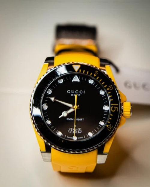 GUCCI Dive Black Dial Men s Yellow Rubber Watch YA136319 Impossible to find!