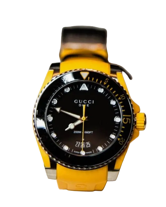 Gucci Dive Black Dial Men's Yellow Watch YA136319