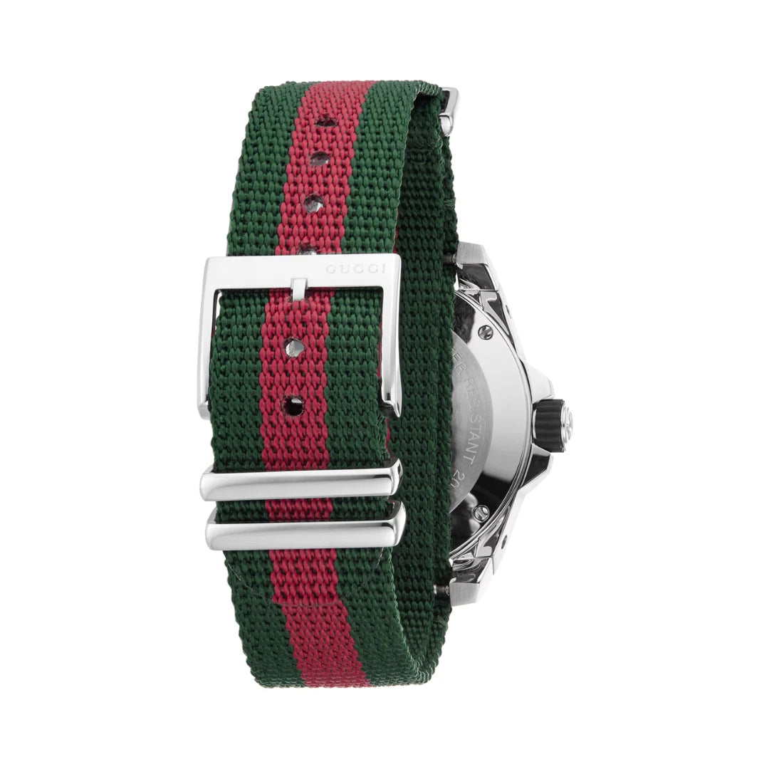 Gucci Dive Stainless Steel Green Dial Green/Red Nylon NATO Strap Date Divers Quartz Mens Watch YA136339