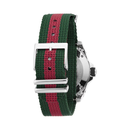 Gucci Dive Stainless Steel Green Dial Green/Red Nylon NATO Strap Date Divers Quartz Mens Watch YA136339