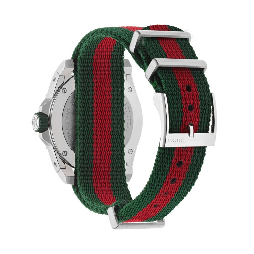 Gucci Dive Stainless Steel Green Dial Green/Red Nylon NATO Strap Date Divers Quartz Mens Watch YA136339