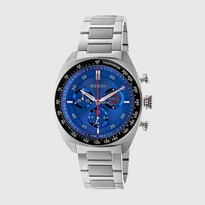 Gucci Interlocking YA142317 41mm Blue Dial Tachymeter Steel Mens Watch -NEW