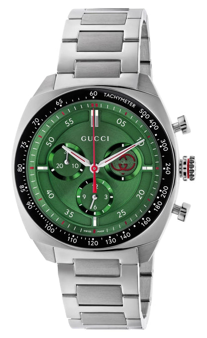 Gucci Interlocking Chronograph Stainless Steel Green Dial Quartz Mens Watch YA142318