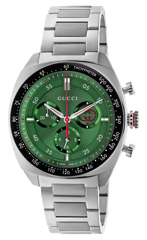 Gucci Interlocking Chronograph Stainless Steel Green Dial Quartz Mens Watch YA142318