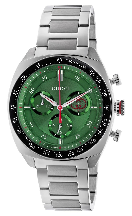 Gucci Interlocking Chronograph Stainless Steel Green Dial Quartz Mens Watch YA142318