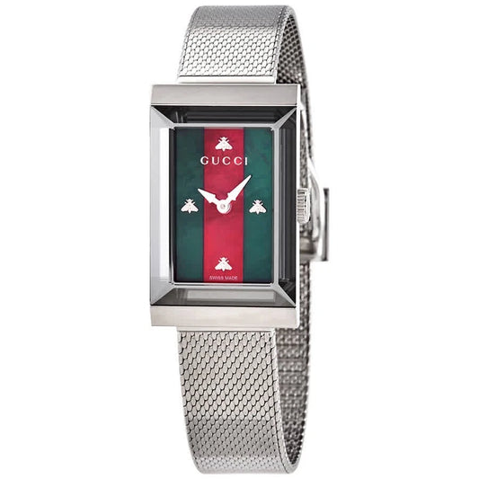 Gucci G-Frame Quartz Green and Red Web MOP Dial Ladies Watch YA147401