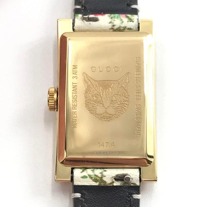 GUCCI G-Frame Watch YA147406 Gold Plated Quartz 21x34mm Floral Dial Working JP