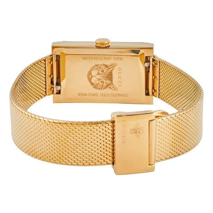 Gucci G-Frame Yellow Gold And Steel Mesh Multicolored Mother-Of-Pearl Dial Quartz Womens Watch YA147410