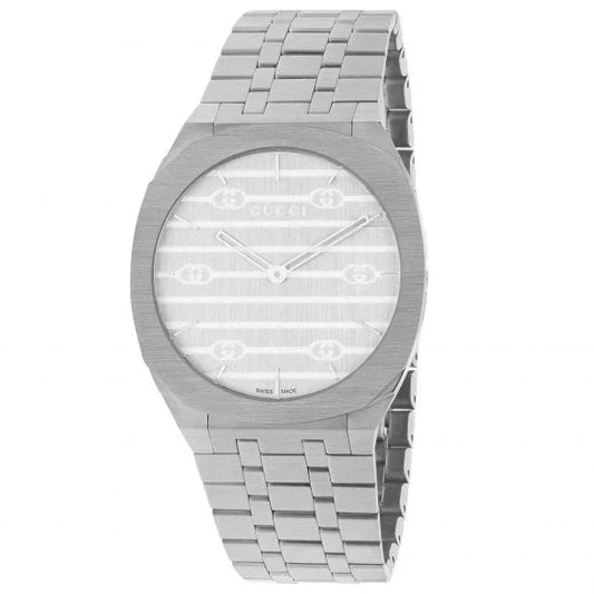 Gucci 25H YA163407 38mm Quartz Watch – Silver Dial, Stainless Steel Bracelet