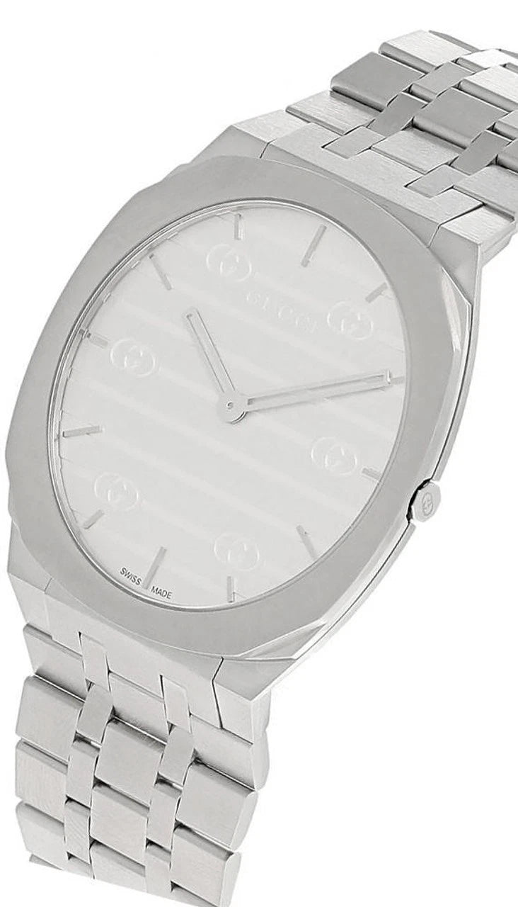 Gucci 25H YA163407 38mm Quartz Watch – Silver Dial, Stainless Steel Bracelet