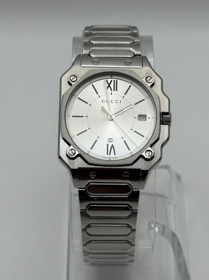 Gucci G-Flat Quartz Stainless Steel 30mm Silver Dial Women's Watch YA166504