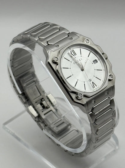 Gucci G-Flat Quartz Stainless Steel 30mm Silver Dial Women's Watch YA166504