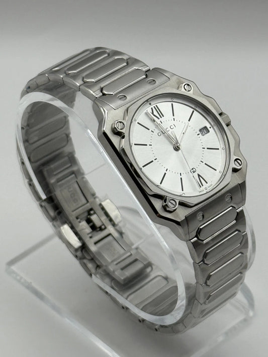 Gucci G-Flat Quartz Stainless Steel 30mm Silver Dial Women's Watch YA166504