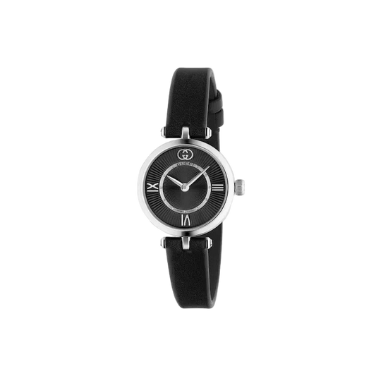 Gucci Model 2000 Quartz 24mm Black Dial Leather Band Watch YA167503