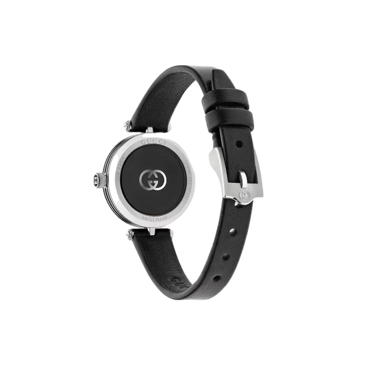 Gucci Model 2000 Quartz 24mm Black Dial Leather Band Watch YA167503