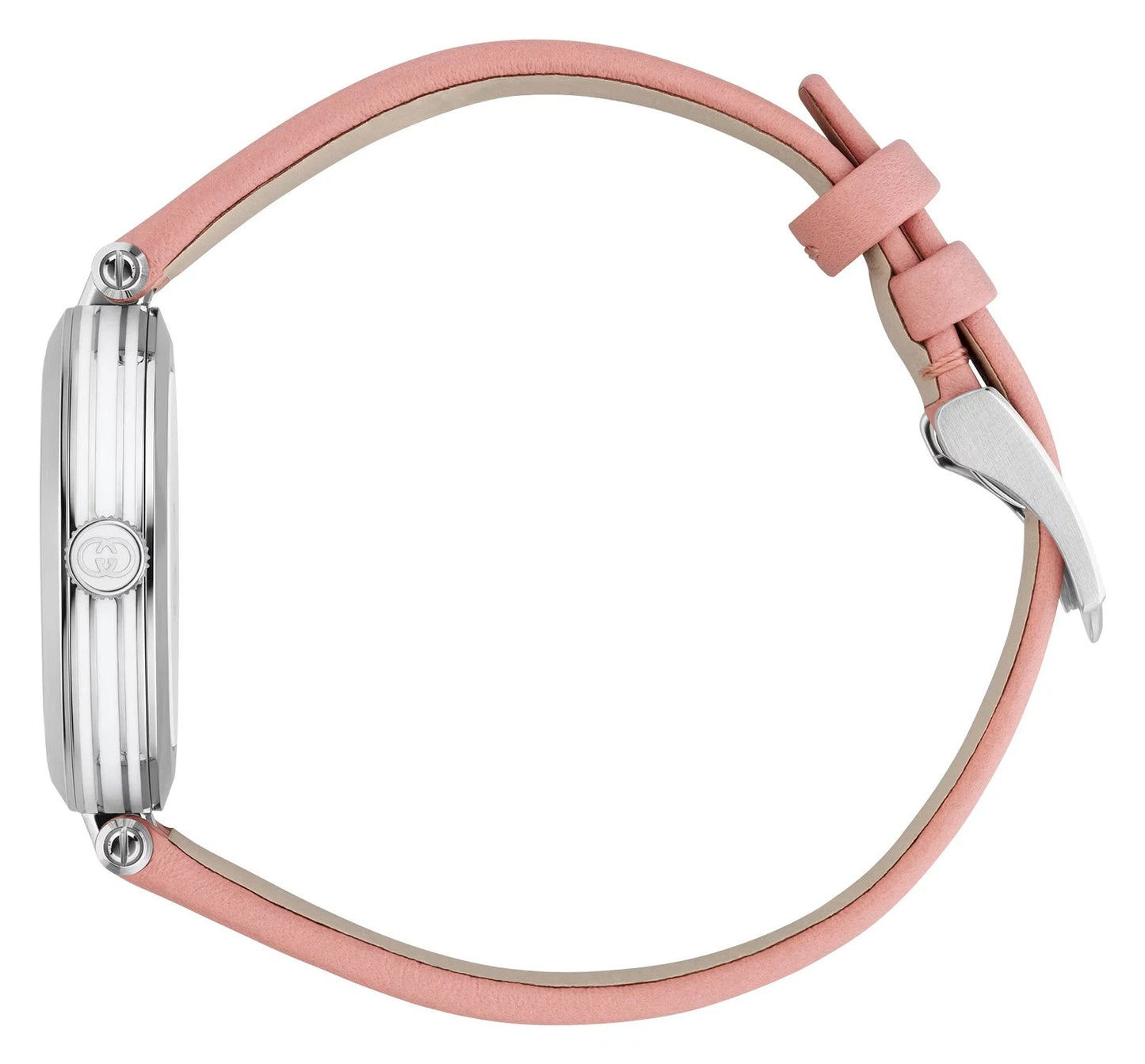 Gucci Model 2000 Stainless Steel Silver Dial Pink Leather Strap Quartz Womens Watch YA167506