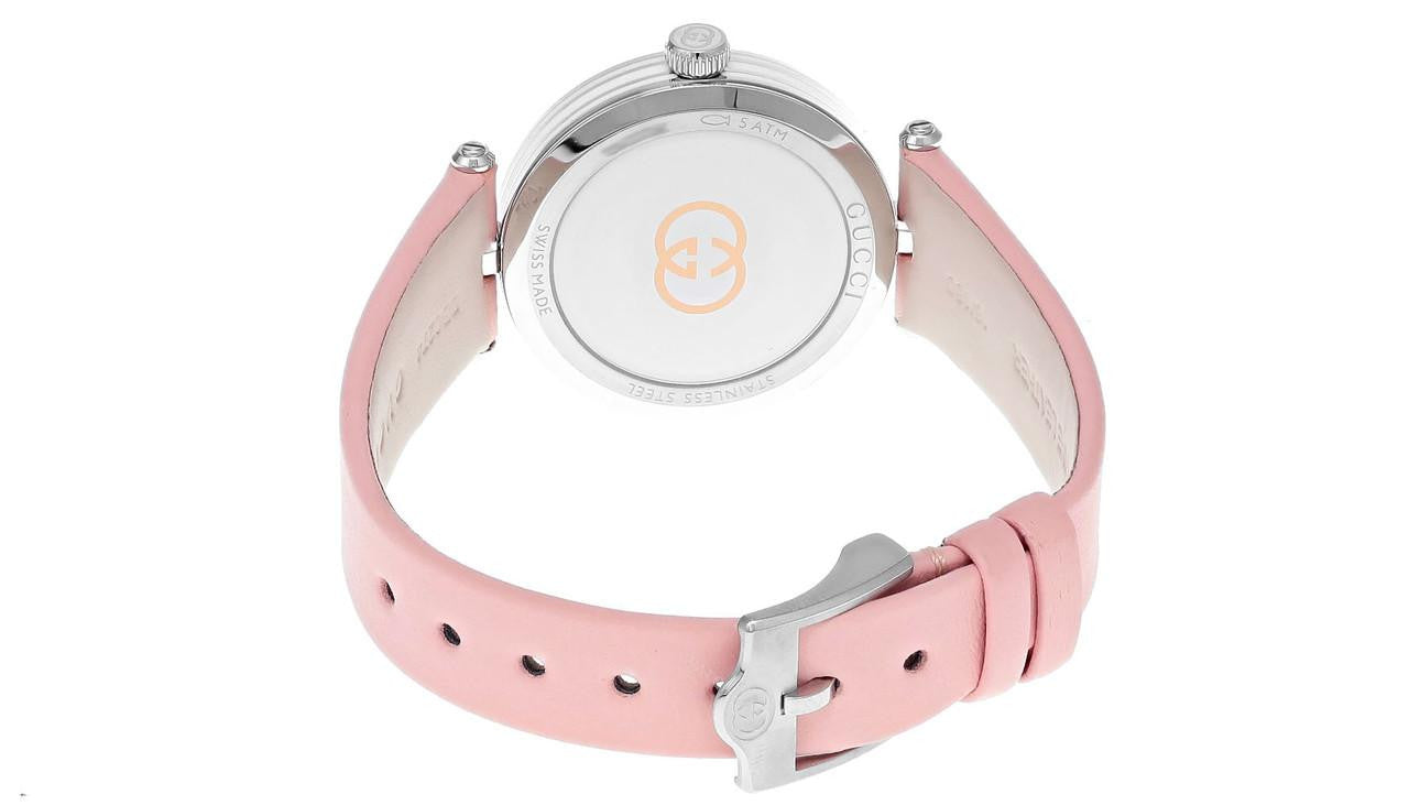 Gucci Model 2000 Stainless Steel Silver Dial Pink Leather Strap Quartz Womens Watch YA167506