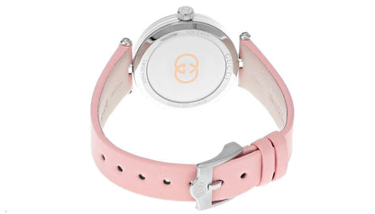 Gucci Model 2000 Stainless Steel Silver Dial Pink Leather Strap Quartz Womens Watch YA167506