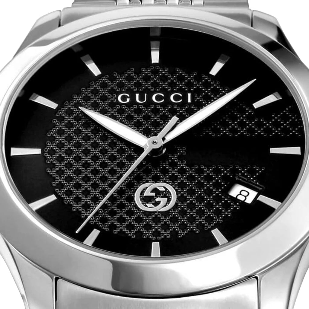Gucci G-Timeless Stainless Steel Black Dial Date Quartz Mens Watch YA1264106