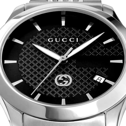 Gucci G-Timeless Stainless Steel Black Dial Date Quartz Mens Watch YA1264106