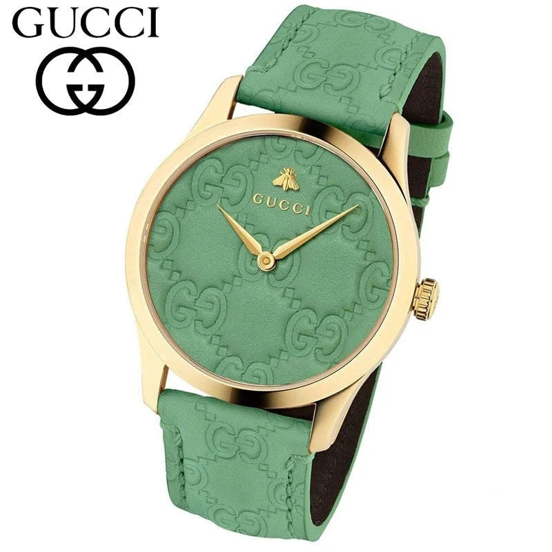 Gucci G-Timeless YA1264099 38mm Quartz Watch Green Dial with Leather Strap