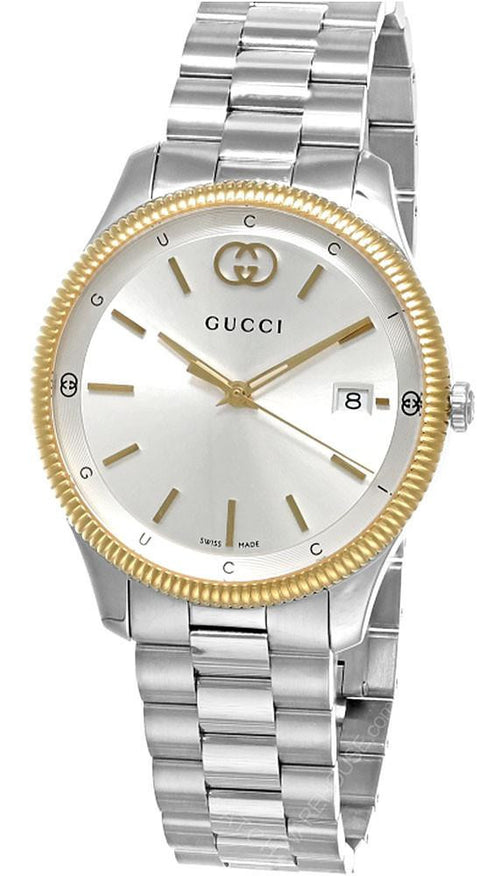 Gucci G-Timeless Stainless Steel and Yellow Gold PVD Silver Dial Date Quartz Unisex Watch YA1264233