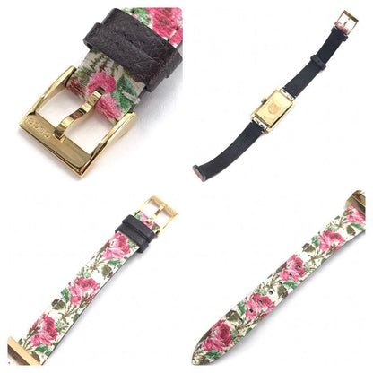 GUCCI G-Frame Watch YA147406 Gold Plated Quartz 21x34mm With Floral Dial